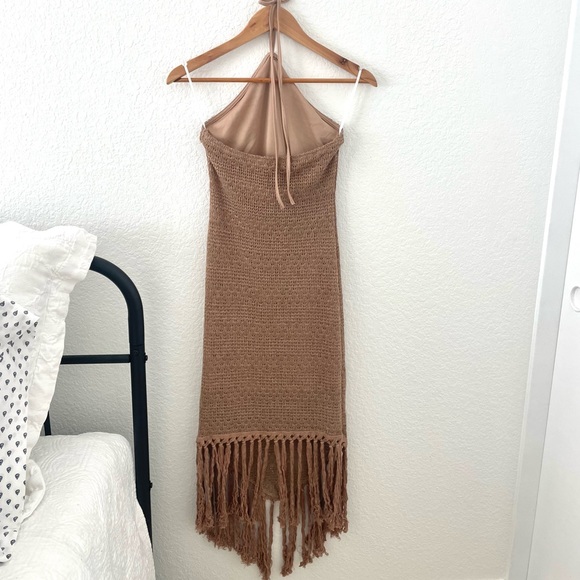 Vacay Fringe Hem Tie Backless Bodycon Crocheted Dress - M - Picture 3 of 7